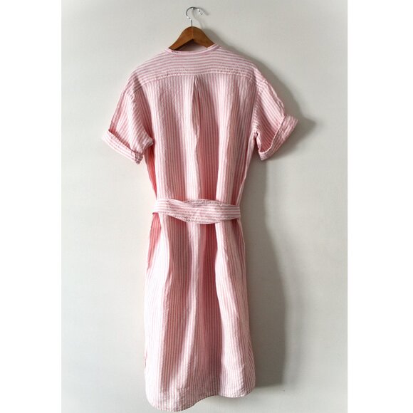 Caron Callahan Kalloni Shirt Dress / Small / Pink Linen Stripe Oversized Midi - Picture 5 of 9
